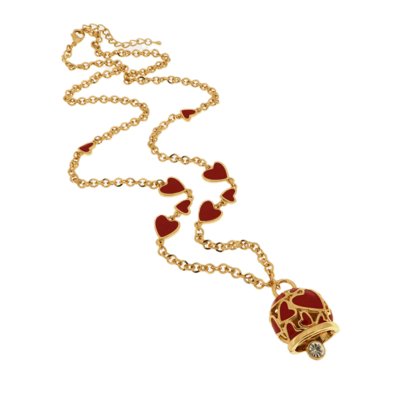 amo capri - Collana in Metallo con campanella portafortuna impreziosita da cuori rossi