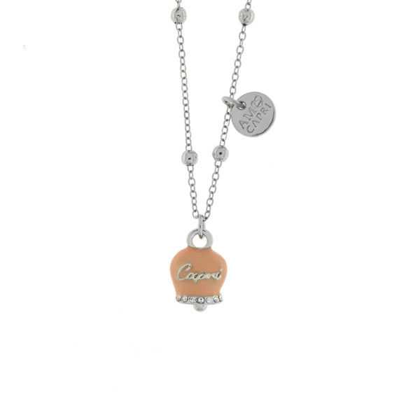 Amo Capri - Collana in Metallo con campanella smaltata rosa cipria