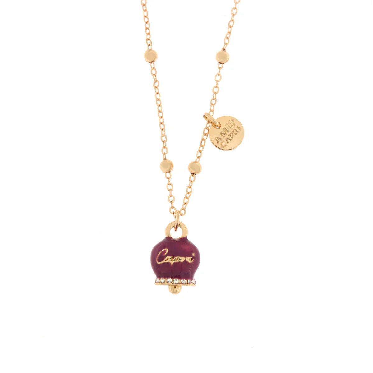 Amo Capri - Collana in Metallo con campanellina rossa smaltata
