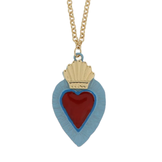 AMO NAPOLI - Collana in Metallo con cuore sacro blu e rosso