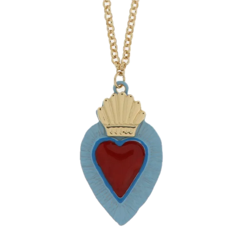 AMO NAPOLI - Collana in Metallo con cuore sacro blu e rosso