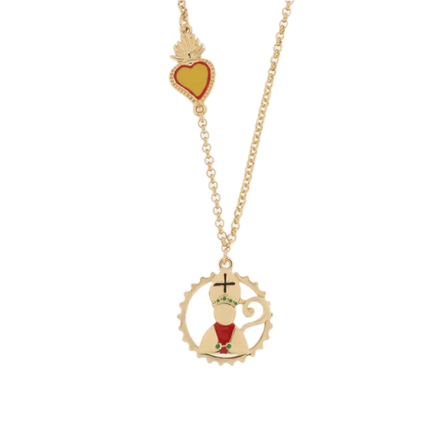 AMO NAPOLI - Collana in Metallo con San Gennaro e cuore sacro