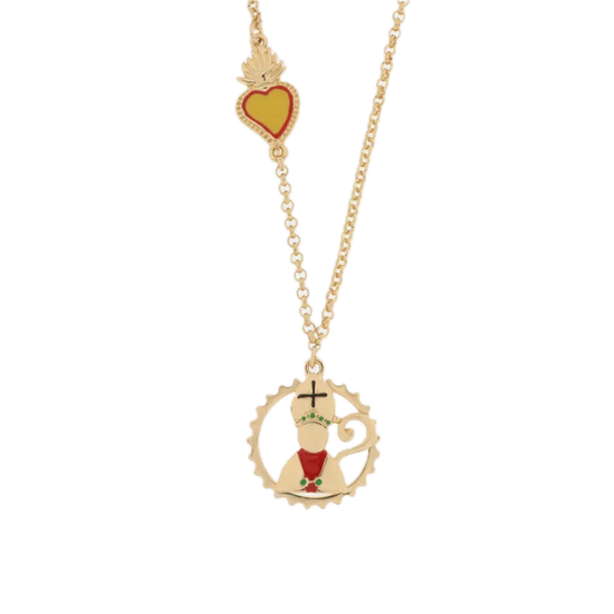 AMO NAPOLI - Collana in Metallo con San Gennaro e cuore sacro