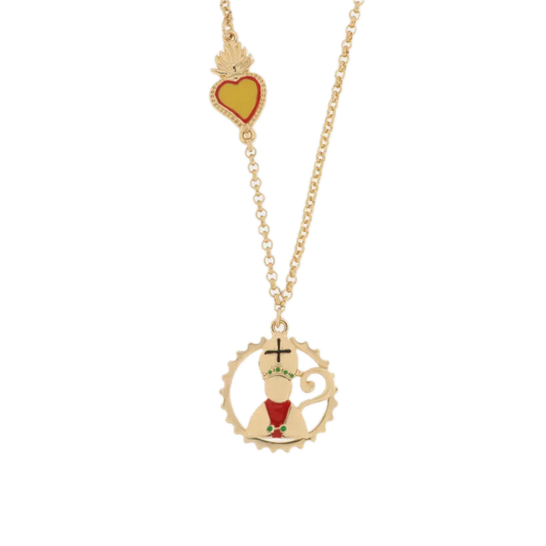 AMO NAPOLI - Collana in Metallo con San Gennaro e cuore sacro