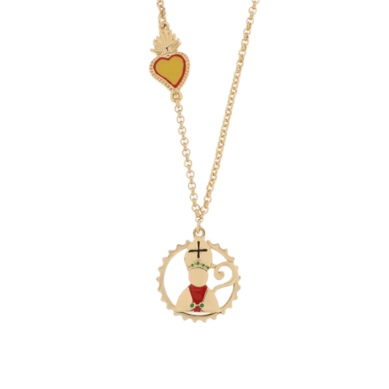 AMO NAPOLI - Collana in Metallo con San Gennaro e cuore sacro