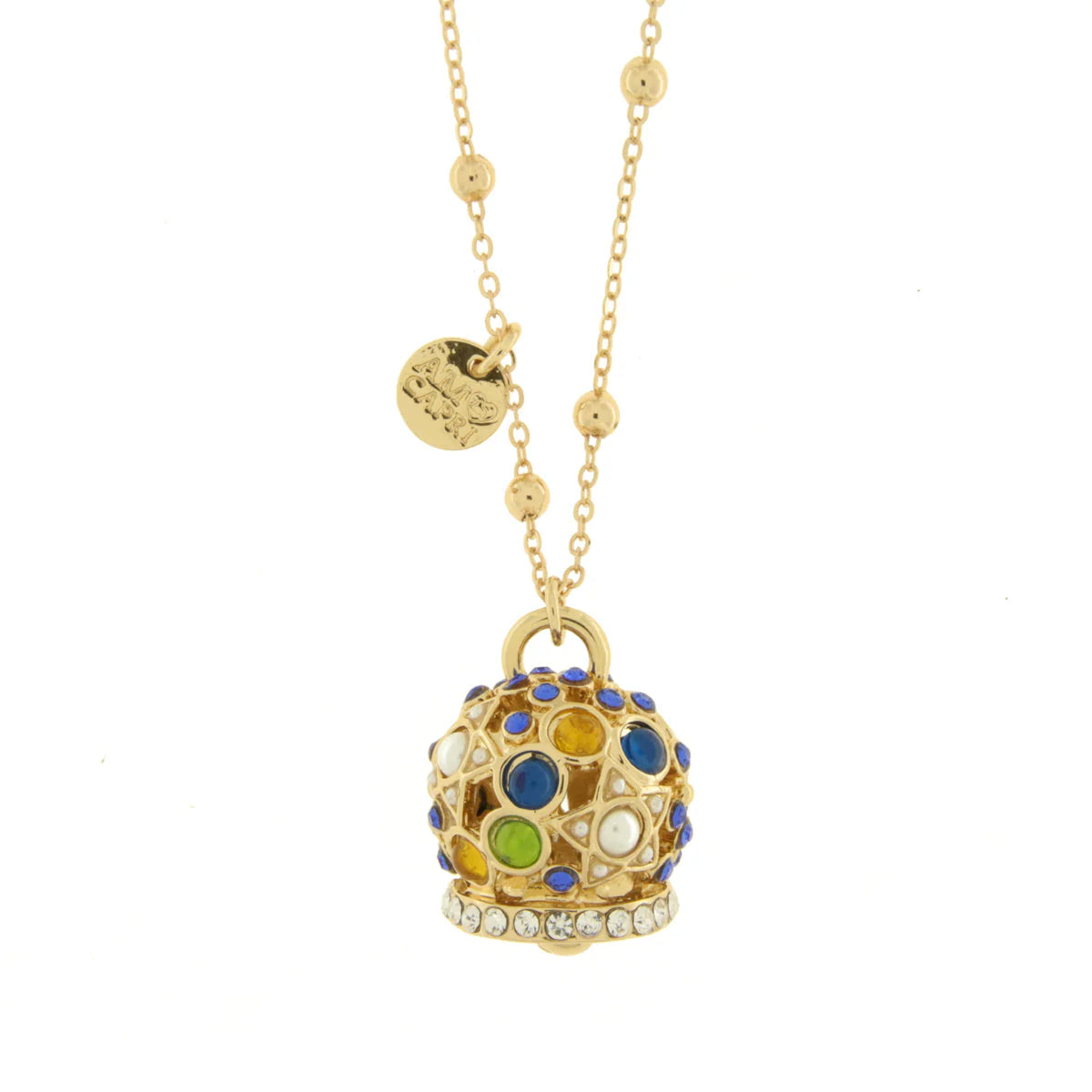 Amo Capri - Collana in Metallo con campana e zirconi multicolor grande