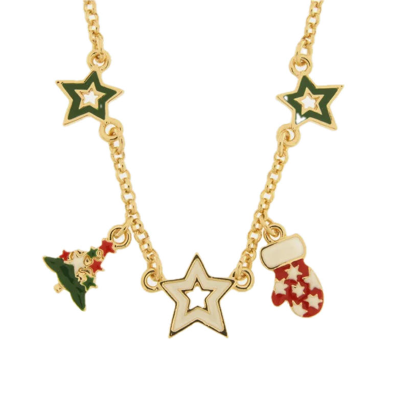 BYSIMON - Collana in Metallo stelle colorate, albero Natale e guanto