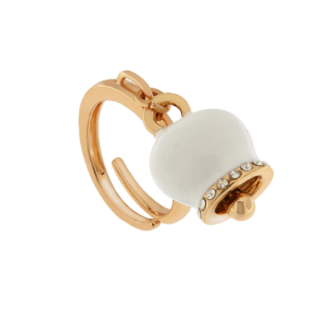 amo capri - Anello in Metallo con campanella portafortuna, impreziosita da smalto bianco e cristalli