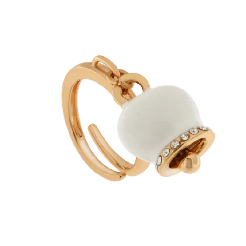 amo capri - Anello in Metallo con campanella portafortuna, impreziosita da smalto bianco e cristalli