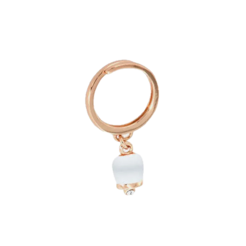 Amo Capri - Anello in Metallo con campanella portafortuna pendente, impreziosita da smalto bianco e punto luce