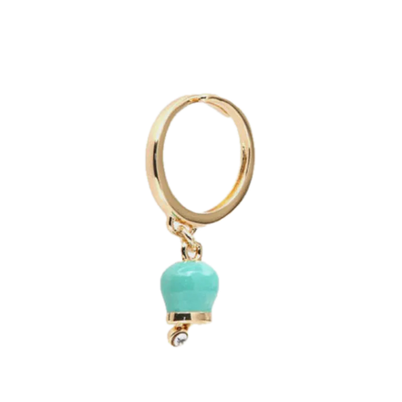 Amo Capri - Anello in Metallo con campanella portafortuna pendente, impreziosita da smalto verde e punto luce