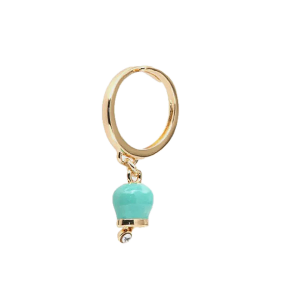 Amo Capri - Anello in Metallo con campanella portafortuna pendente, impreziosita da smalto verde e punto luce