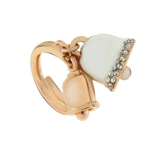 amo capri - Anello in Metallo con campanelle portafortuna con smaltatura bianca e cristalli bianchi