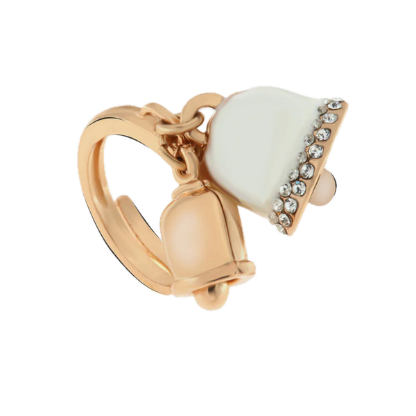 amo capri - Anello in Metallo con campanelle portafortuna con smaltatura bianca e cristalli bianchi