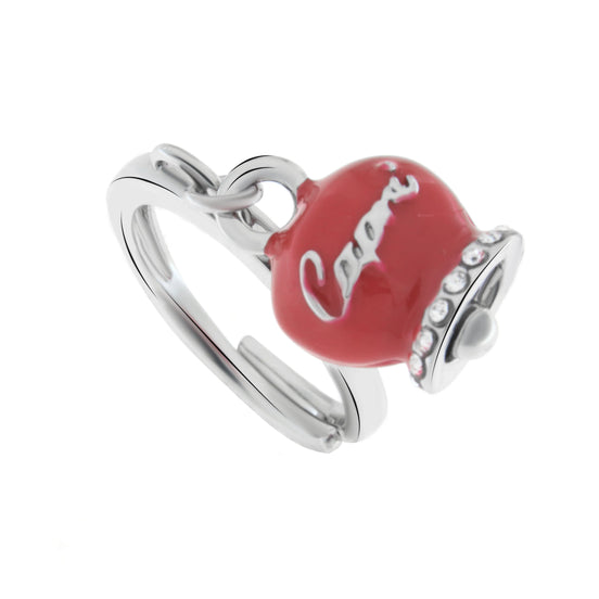 Amo Capri - Anello in Metallo con campanella portafortuna color rossa, con scritta Capri a rilievo e cristalli bianchi