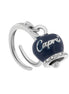 Amo Capri - Anello in Metallo con campanella portafortuna pendente impreziosita da smalto blu e cristalli