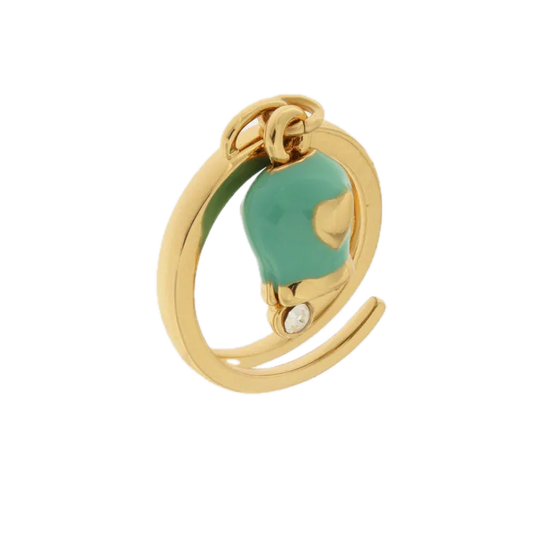 amo capri - Anello in Metallo con campanella portafortuna in smalto tuchese impreziosita da cuore e punto luce