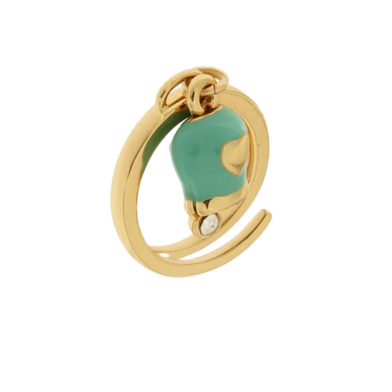 amo capri - Anello in Metallo con campanella portafortuna in smalto tuchese impreziosita da cuore e punto luce