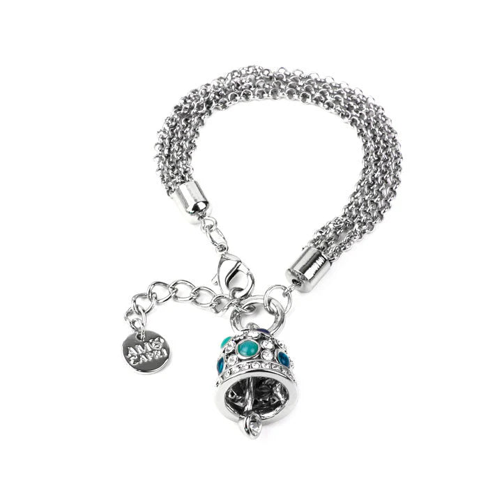 Amo Capri - Bracciale in Metallo campana pendente con cristalli azzurri e bianchi