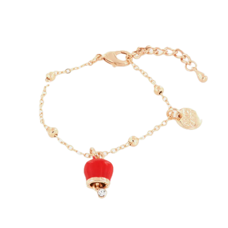 Amo Capri - Bracciale in Metallo con campanella portafortuna pendente, impreziosita da smalto rosso e punto luce