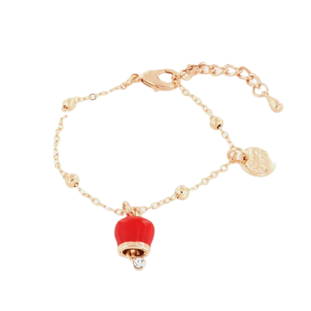 Amo Capri - Bracciale in Metallo con campanella portafortuna pendente, impreziosita da smalto rosso e punto luce