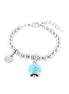 Bracciale in Metallo maglia a sfere, con campanella scritta capri pendente impreziosita da cristalli e smalto turchese