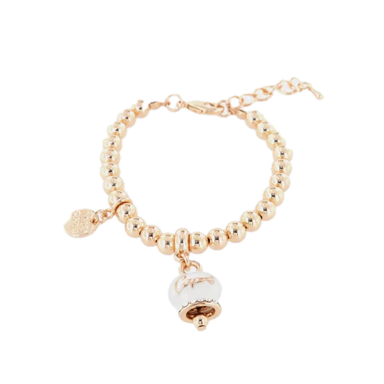 amo capri - Bracciale in Metallo maglia a sfere, con campanella scritta capri pendente impreziosita da cristalli e smalto bianco