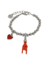 AMO NAPOLI - Bracciale in Metallo con pendente a forma di corna porta fortuna e cuore rosso