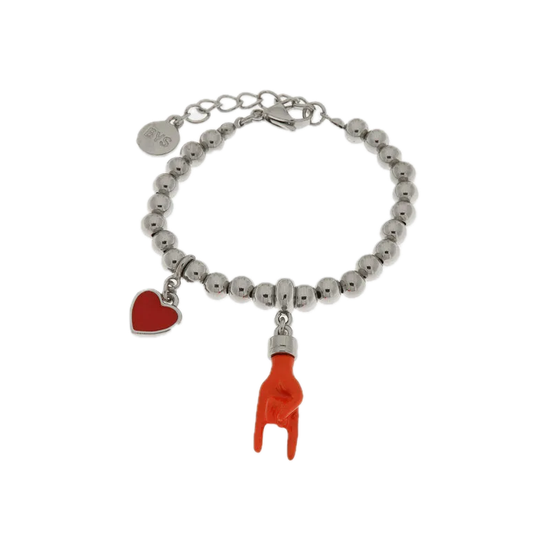 AMO NAPOLI - Bracciale in Metallo con pendente a forma di corna porta fortuna e cuore rosso