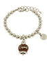 Amo Capri - Bracciale in Metallo con campanella scritta capri pendente impreziosita da cristalli e smalto marrone