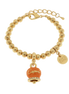 amo capri - Bracciale in Metallo con campanella scritta capri pendente impreziosita da cristalli e smalto arancione
