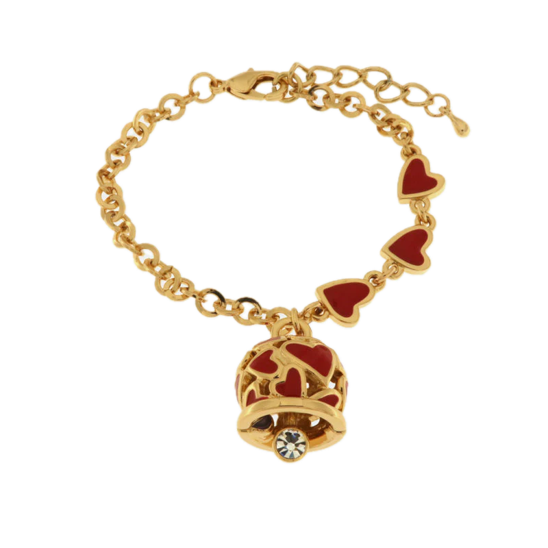 amo capri - Bracciale in Metallo con campanella portafortuna impreziosita da cuori rossi
