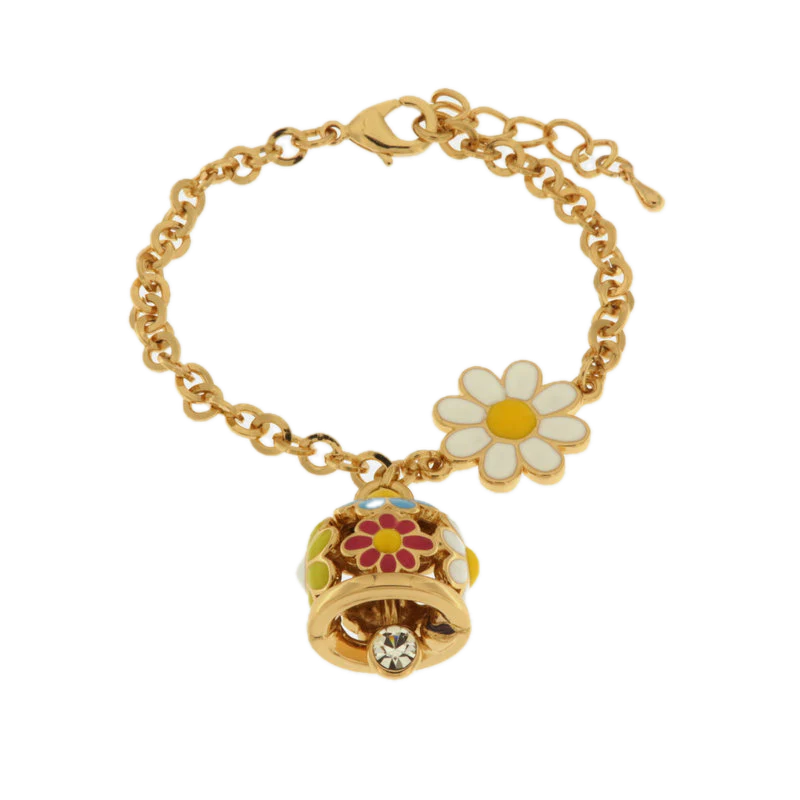 amo capri - Bracciale in Metallo con campanella portafortuna impreziosita da margherite colorate