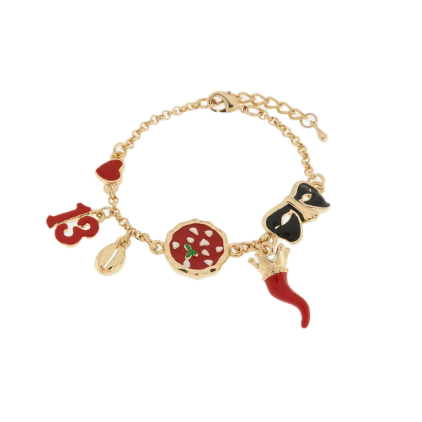 AMO NAPOLI - Bracciale in Metallo con pizza, cornetto, maschera, 13 e chicco di caffe