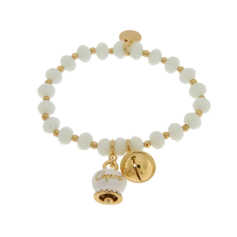 Amo Capri - Bracciale in Metallo campanella bianca e piccolo sonaglio con pietre bianche