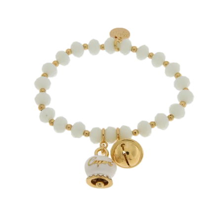 Amo Capri - Bracciale in Metallo campanella bianca e piccolo sonaglio con pietre bianche