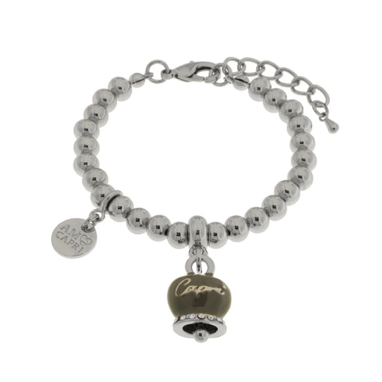 Amo Capri - Bracciale in Metallo con campanella grigia scritta capri