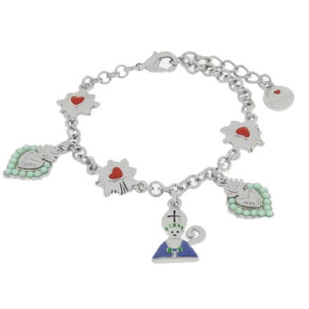 amo napoli - Bracciale in Metallo con San Gennaro cuore verde e cuore sacro