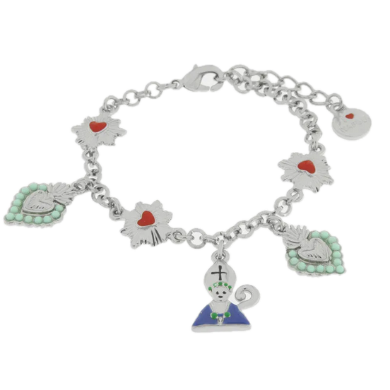 amo napoli - Bracciale in Metallo con San Gennaro cuore verde e cuore sacro