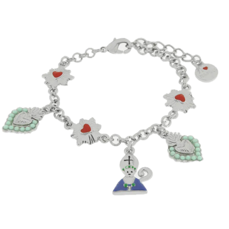 amo napoli - Bracciale in Metallo con San Gennaro cuore verde e cuore sacro