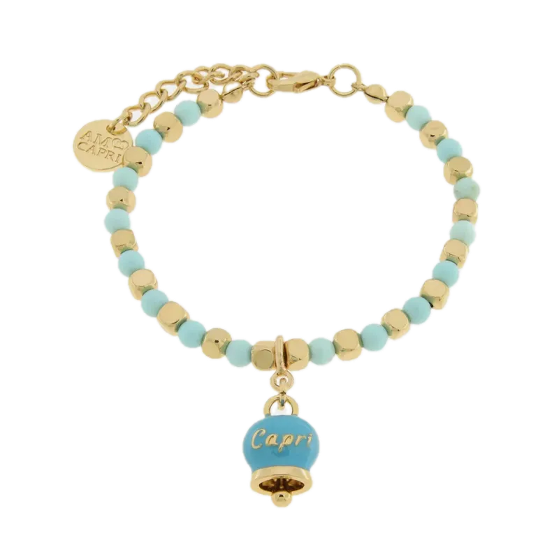 Amo Capri - Bracciale in Metallo con sfere e campanella Capri turchese