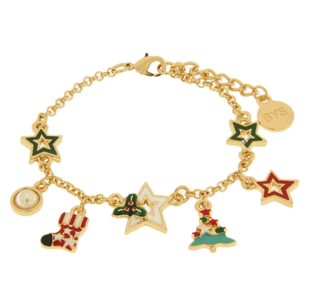 bysimon - Bracciale in Metallo albero di Natale, stelle colorate e calza