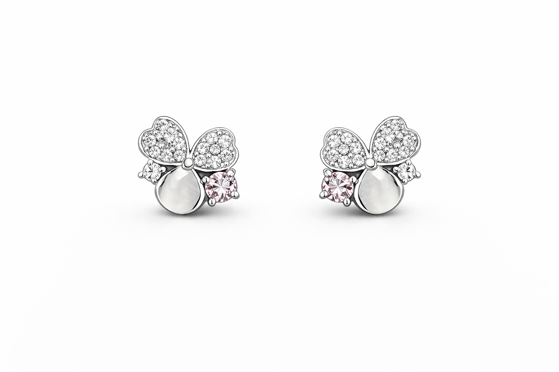fico gioielli - Orecchini Fiore con Zirconi Rosa in Argento 925