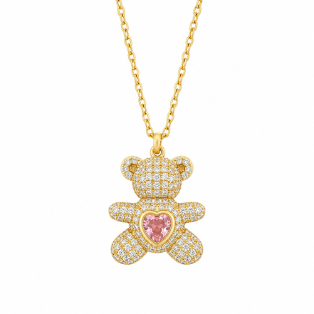 BYSIMON - Collana in Argento 925 con orsacchiotto zirconato placcato oro