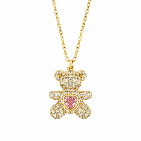 BYSIMON - Collana in Argento 925 con orsacchiotto zirconato placcato oro