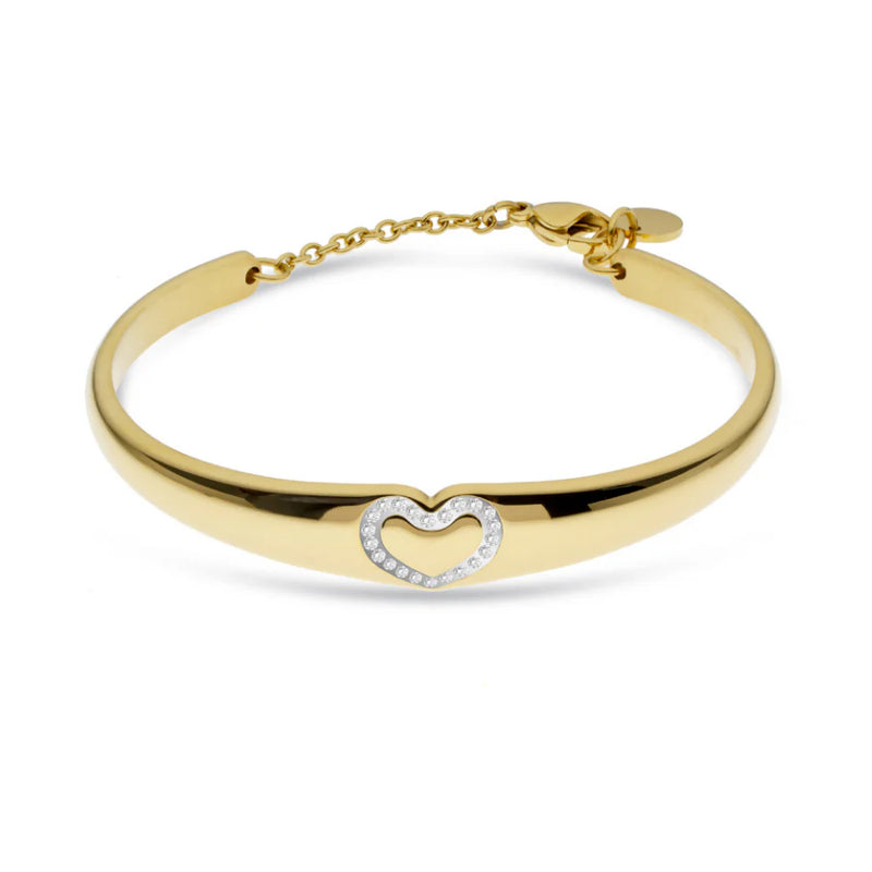 LIU JO - Bracciale Donna Acciaio Dorato Rigido Cuore Zirconi Bianchi LJ2454