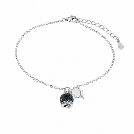 BYSIMON - Bracciale in Argento 925 campanella portafortuna impreziosito da zirconi blu e quadrifoglio