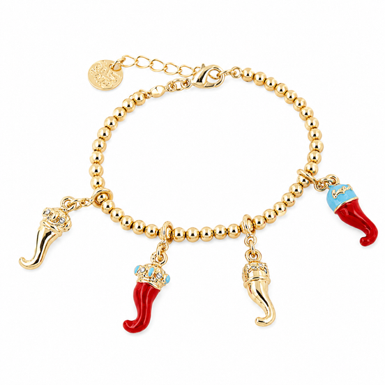 AMO CAPRI - Bracciale in Metallo con cornetti portafortuna pendenti, impreziositi da smalti colorati