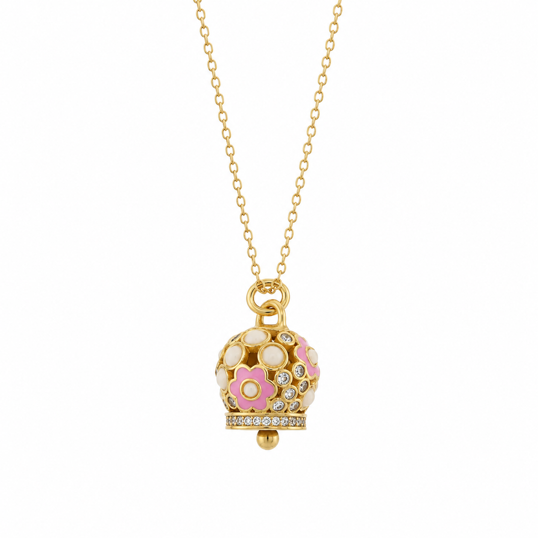 BYSIMON - Collana in Argento 925 con campanella con fiore rosa