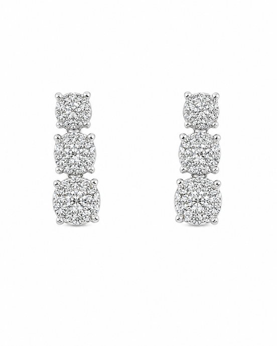 Fico Gioielli - Orecchini Trilogy Pavé di Diamanti in Oro Bianco 18 KT